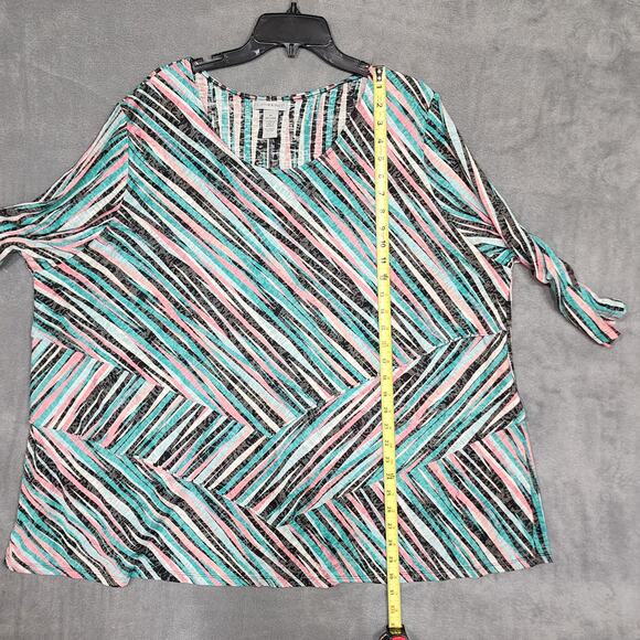 Catherines Top Womens 3X Geometric Stripes Layered Colorful 3/4 Sleeve - Picture 8 of 8